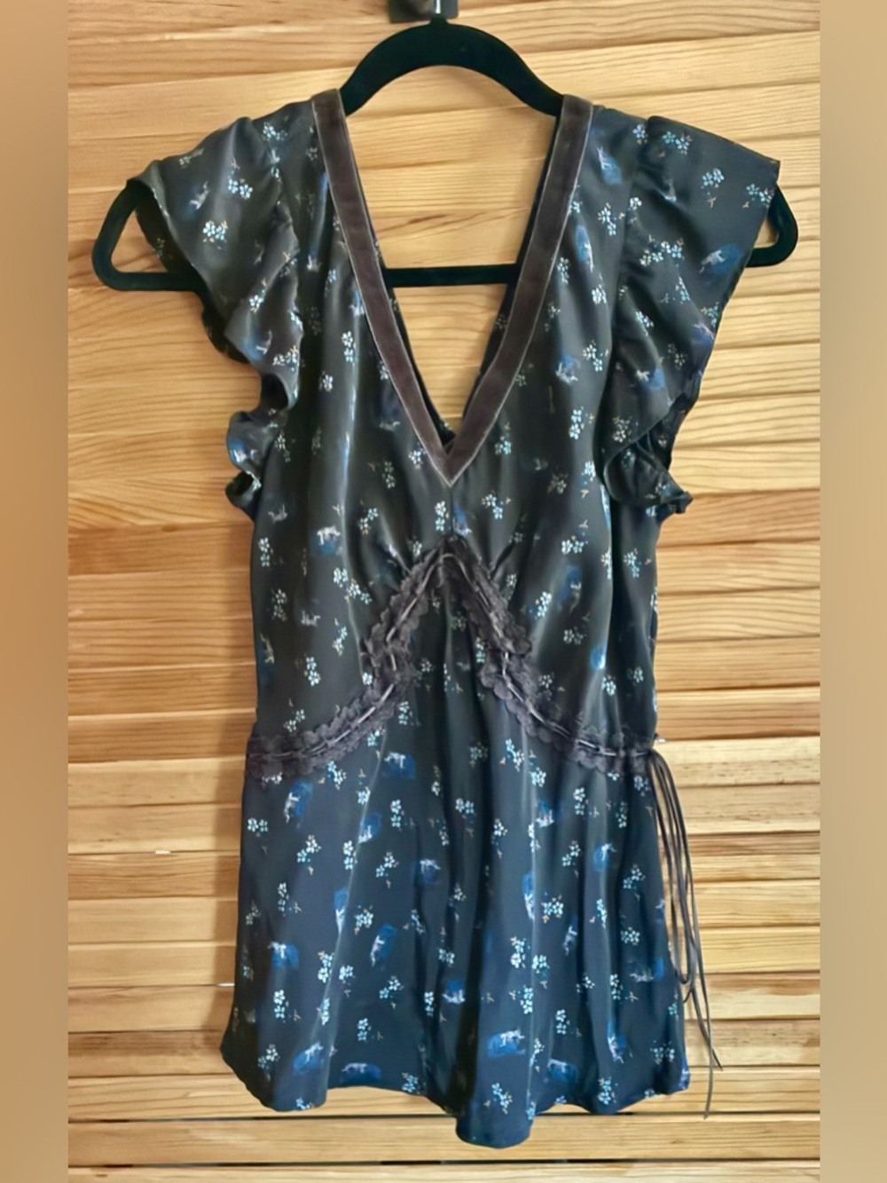 Y2K Wrangler Floral Velvet Trim Top Ribbon Waist ASO Gilmore Girls Rory Core